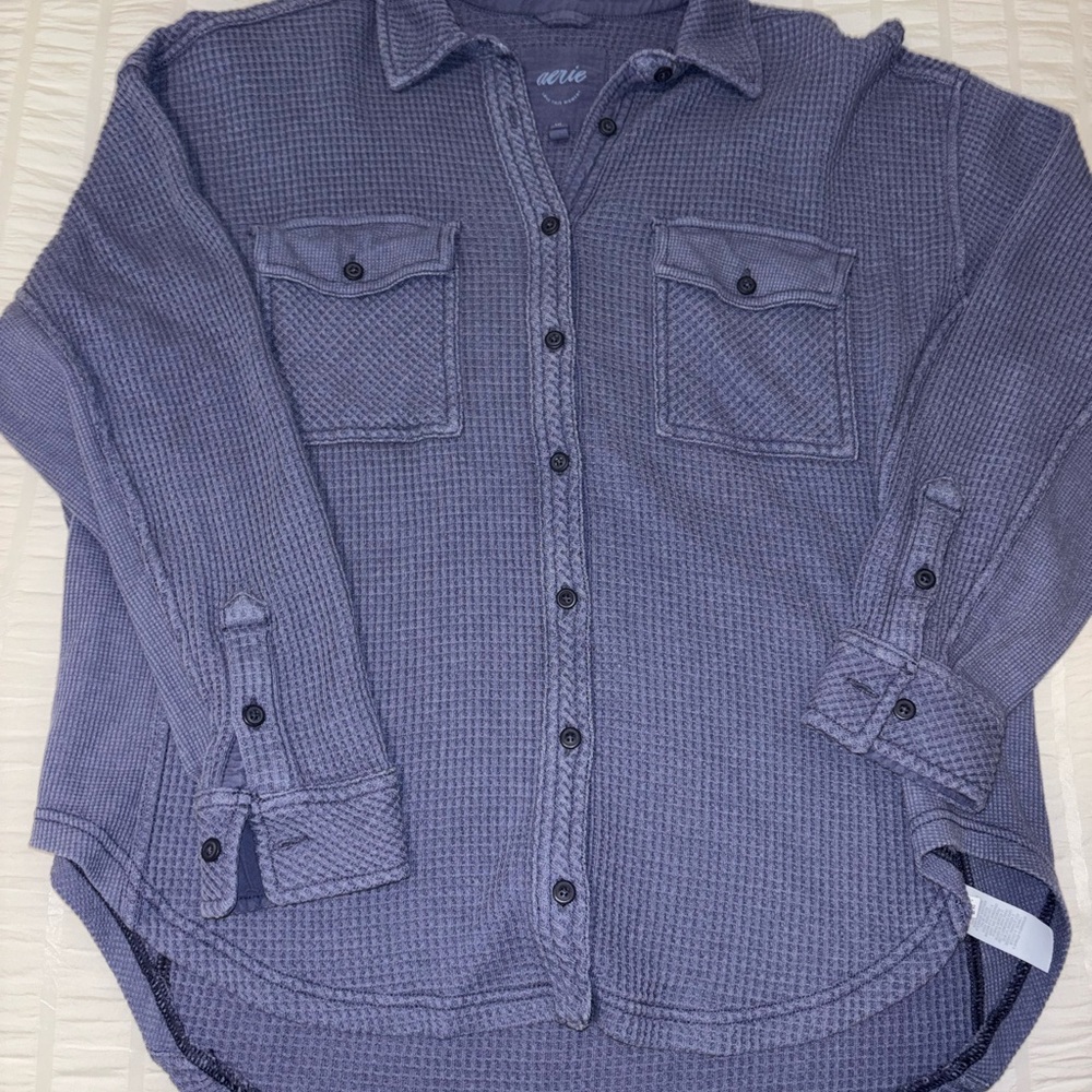 aerie blue waffle knit long sleeve